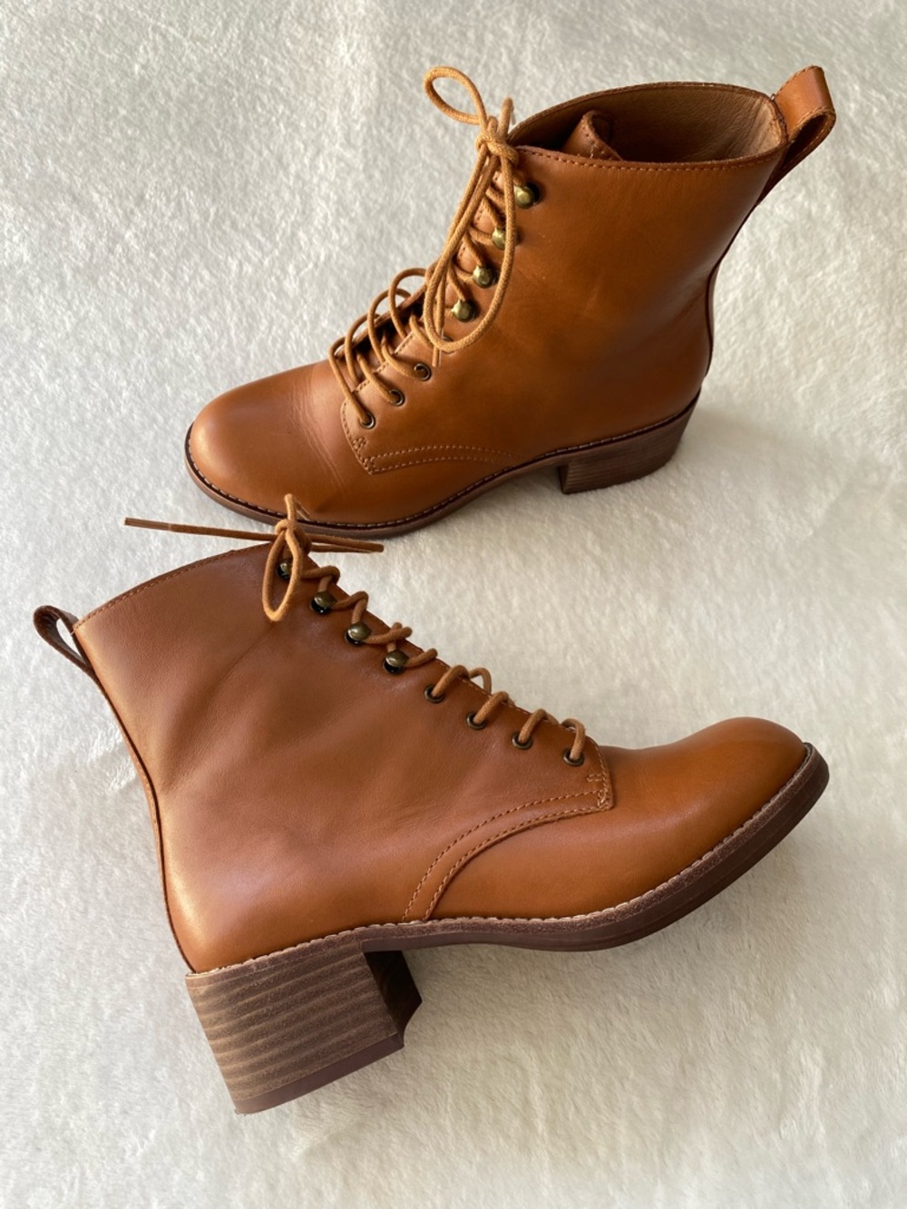 Madewell Lace-Up Boot Leather Size 7 The Carina English Saddle Brown AA202